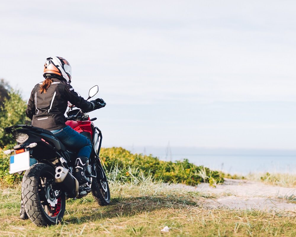 Motorcycle parked on a hillside 